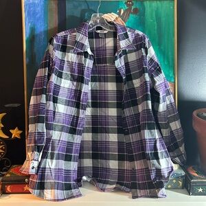 Alia Purple and Black Plaid Button Down Shirt Size M